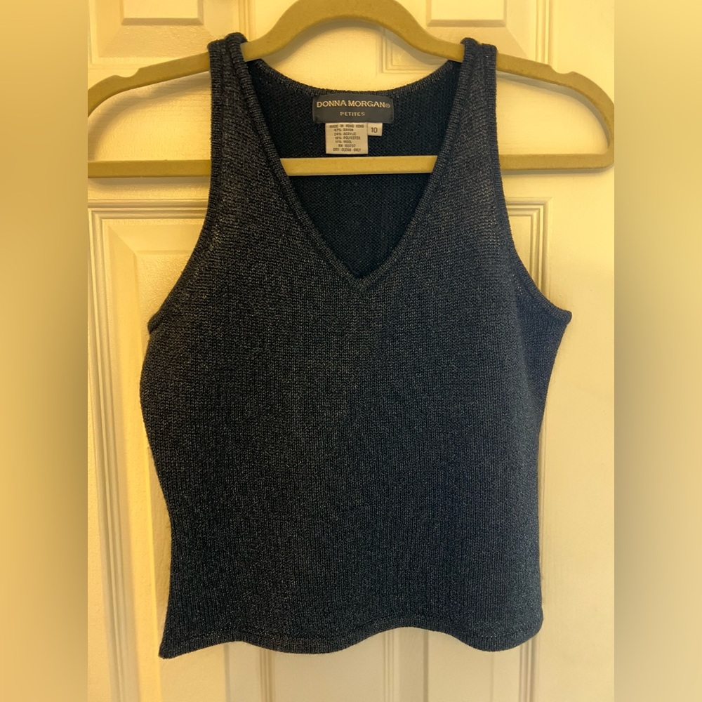3/$15 Vintage Donna Morgan Petite 10 Metallic Black Top